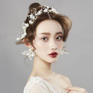 Wedding Set: Faux Pearl Headband + Dangle Earring Headband & Clip On Earring - One Size