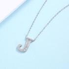 925 Sterling Silver Fashion Personality English Alphabet J Cubic Zircon Necklace Silver - One Size