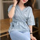 Wrap Front Elbow Sleeve Blouse