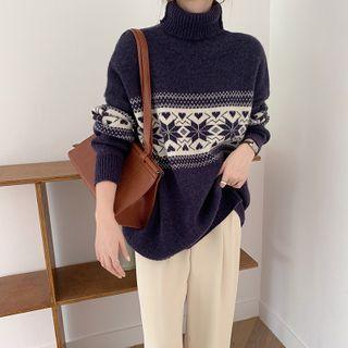 Turtle Neck Jacquard Sweater