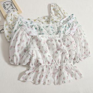 Short-sleeve Floral Peplum Blouse