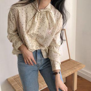 Tie-neck Dotted Shirt As Shown In Figure - One Size