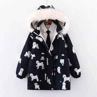 Dog Print Hooded Zip Jacket Black - One Size