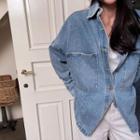 Dual-pocket Loose-fit Denim Jacket Blue - One Size