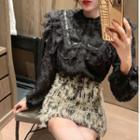 Lace Long-sleeve Blouse / Fringed Skirt