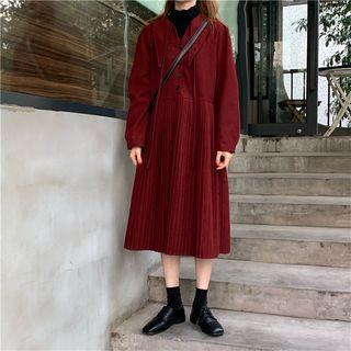 Long-sleeve Single Breast Pleated Dress