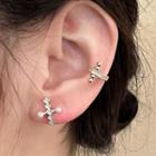 Cross Faux Pearl Alloy Cuff Earring Stud Earring - 1 Pair - Silver Stud - Asymmetrical - Gold - One Size