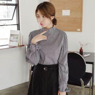 Bow-accent Gingham Blouse