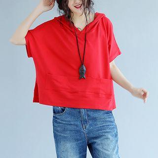 V-neck Short-sleeve Hooded T-shirt