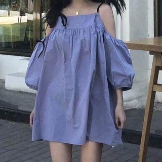 Puff-sleeve Cold Shoulder Mini Dress As Shown In Figure - One Size