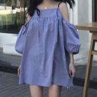 Puff-sleeve Cold Shoulder Mini Dress As Shown In Figure - One Size