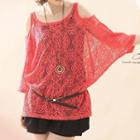 Set: 3/4-sleeve Cut Out Lace T-shirt + Tank Top