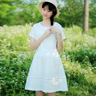 Short-sleeve Pintuck-front Dress