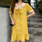Short-sleeve Contrast Trim Buttoned Dress