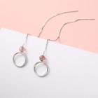 925 Sterling Silver Bead & Mini Hoop Drop Earring 1 Pair - Through Earrings - Rhinestone - Ring - One Size