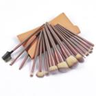 Set Of 15: Makeup Brush With Bag Set Of 15 Pcs - With Bag - Light Brown - One Size