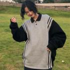 Striped Collared Pullover Gray - One Size