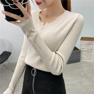 Long-sleeve Half Button Knit Top