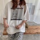 Set: Short Sleeve Printed T-shirt + Leopard Print Wide-leg Pants