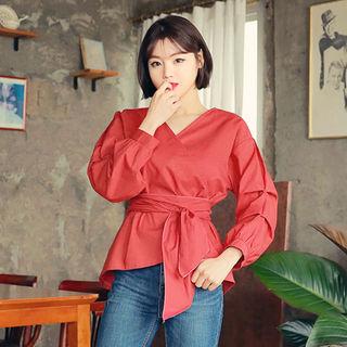 Puff-sleeve Wrap-front Top