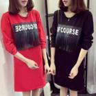 Long-sleeve Lettering Fringed Mini T-shirt Dress