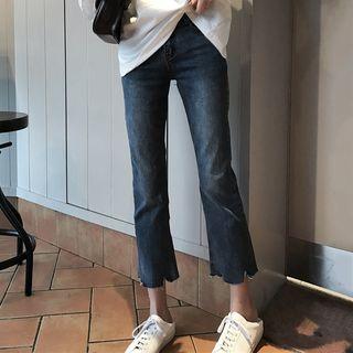 Cropped Ripped Hem Slim Fit Jeans