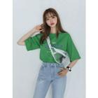 Letter Print Colored Boxy T-shirt