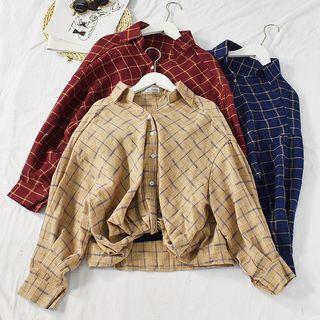 Long-sleeve Plaid Knotted Shirt