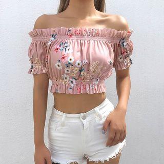 Flower Print Off-shoulder Crop Top