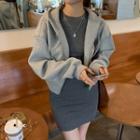 Zip-up Hooded Jacket / Long-sleeve Plain Mini Dress