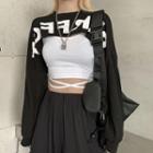 Set: Long-sleeve Crop T-shirt + Camisole Top Top - Black - One Size / Camisole - White - One Size