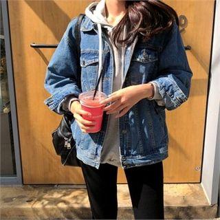 Over-fit Denim Trucker Jacket Dark Blue - One Size