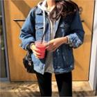 Over-fit Denim Trucker Jacket Dark Blue - One Size