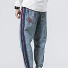 Contrast Trim Color Panel Baggy Jeans