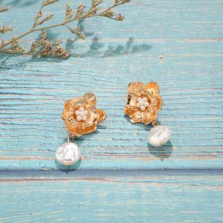 Alloy Flower Faux Pearl Dangle Earring 1 Pair - B07504 - One Size