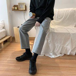 High-waist Plain Wool Pants