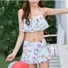 Set: Floral Print Bikini Top + Swim Skirt