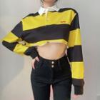 Striped Long-sleeve Cropped Polo Top