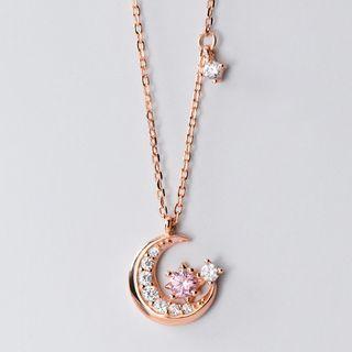 Rhinestone Crescent Necklace Rose Gold - One Size