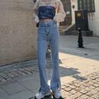 High-waist Cutout Slit Straight Leg Jeans