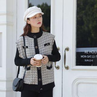 Plaid Button-up Sweater Vest White - One Size