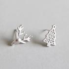 Non-matching 925 Sterling Silver Christmas Tree & Deer Earring Silver - One Size