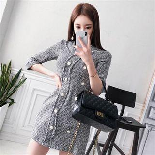 Metallic-button Mini Tweed Dress