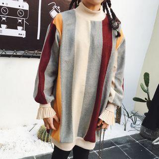 Mock-neck Color Block Mini Sweatshirt Dress