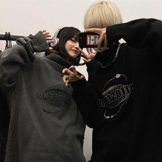Couple Matching Letter Embroidered Turtleneck Sweater