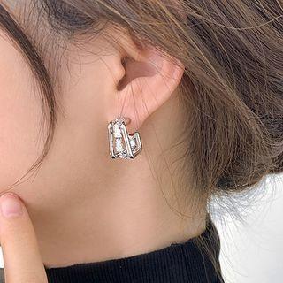Rhinestone Layered Square Half-hoop Earring