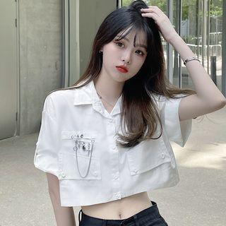 Short-sleeve Pinned Crop Shirt