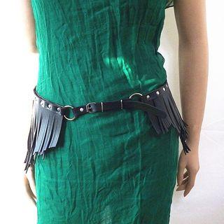 Faux Leather Asymmetric Fringed Belt