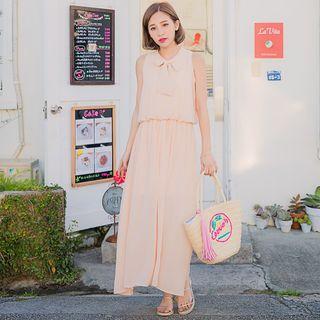 Sleeveless Tie-neck A-line Midi Dress