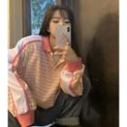 Polo-neck Two-tone Striped T-shirt